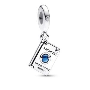 Sterling Silver Openable Passport Dangle Charm, fits Pandora